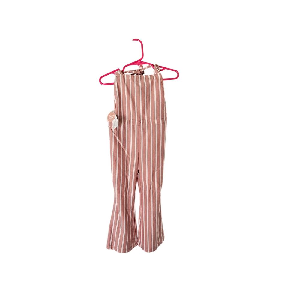 Bailey's Blossoms, Bell Bottom Suspender Jumpsuit - Mauve Stripe, 3T